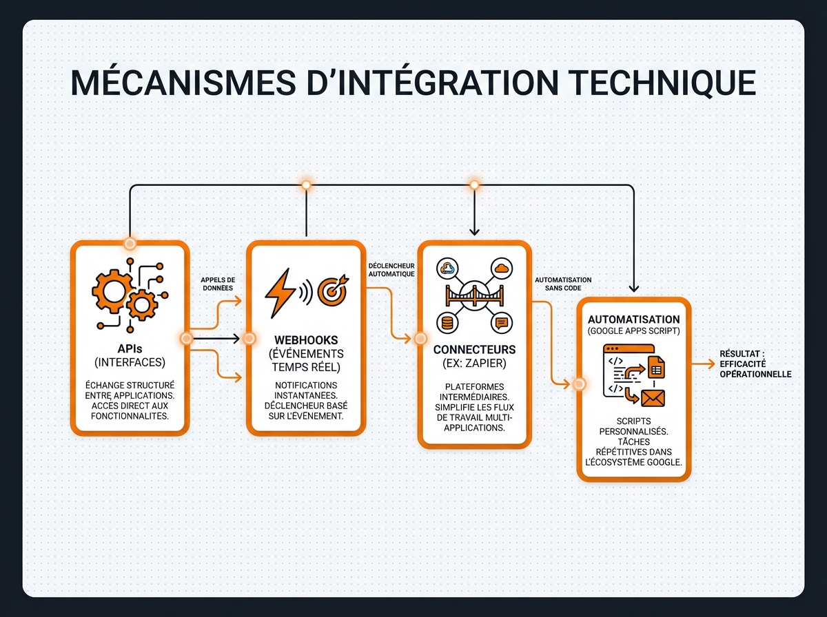 Les principes de base de l'intégration - APIs, webhooks, connecteurs et Google Apps Script